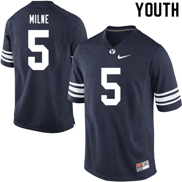 Youth #5 Dax Milne BYU Cougars College Football Jerseys Sale-Navy
